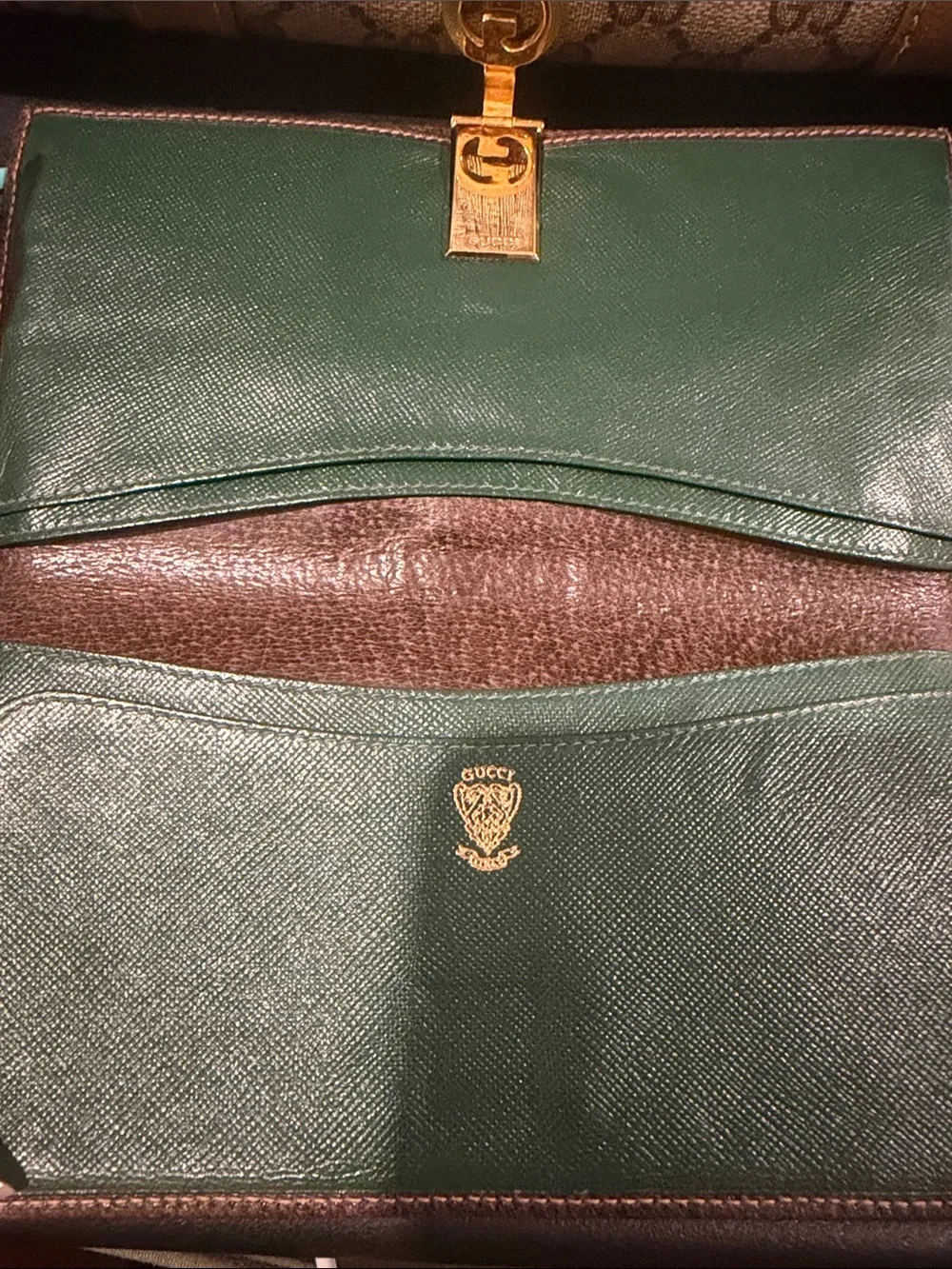 Gucci Beige GG Supreme Canvas Continental Wallet with Red and Green Web